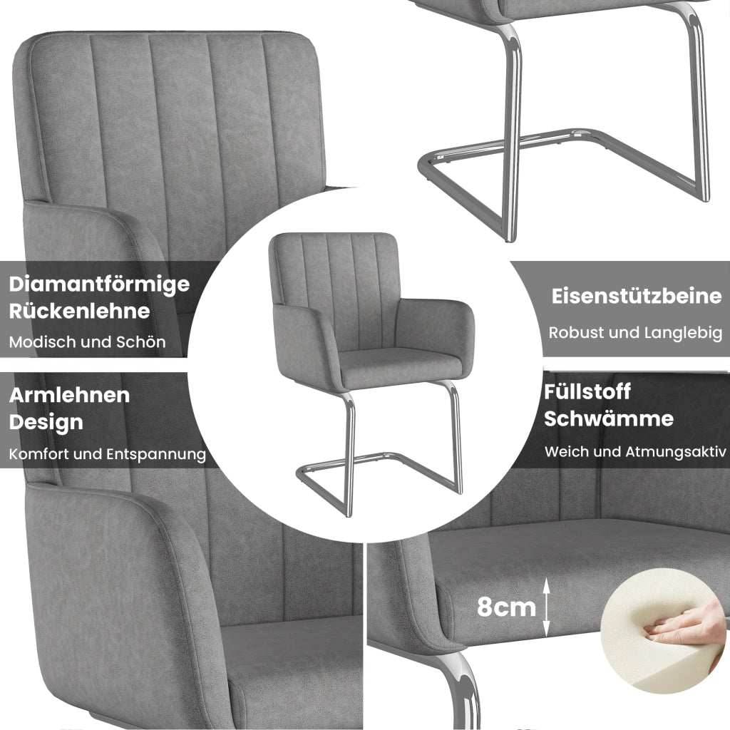 Set di sedie da pranzo 6 pezzi imbottite con schienale ergonomico impilabili in similpelle grigio