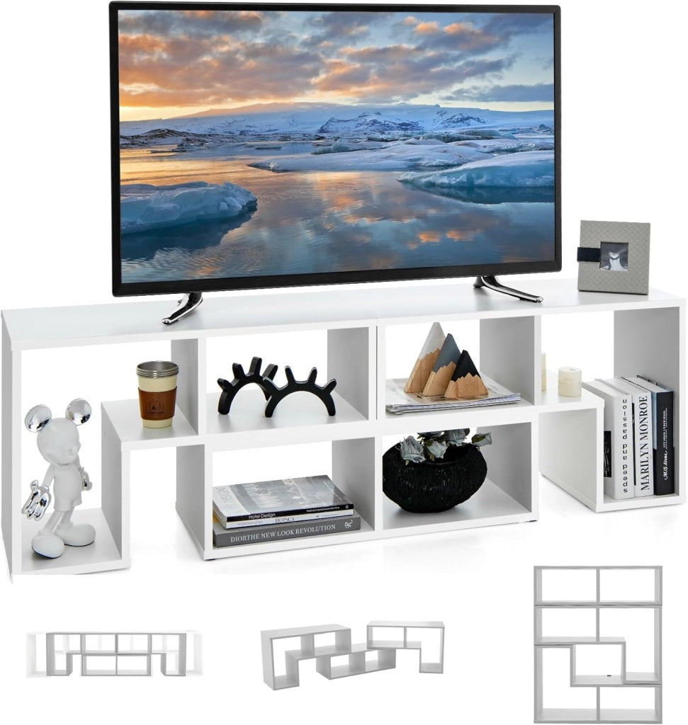 Mobile TV con Ripiani Aperti, Supporto per TV Moderno Fino a 65 Pollici, Ideale per Soggiorno,Camera, 2 Colori,134-180x30x43 cm (Bianco)