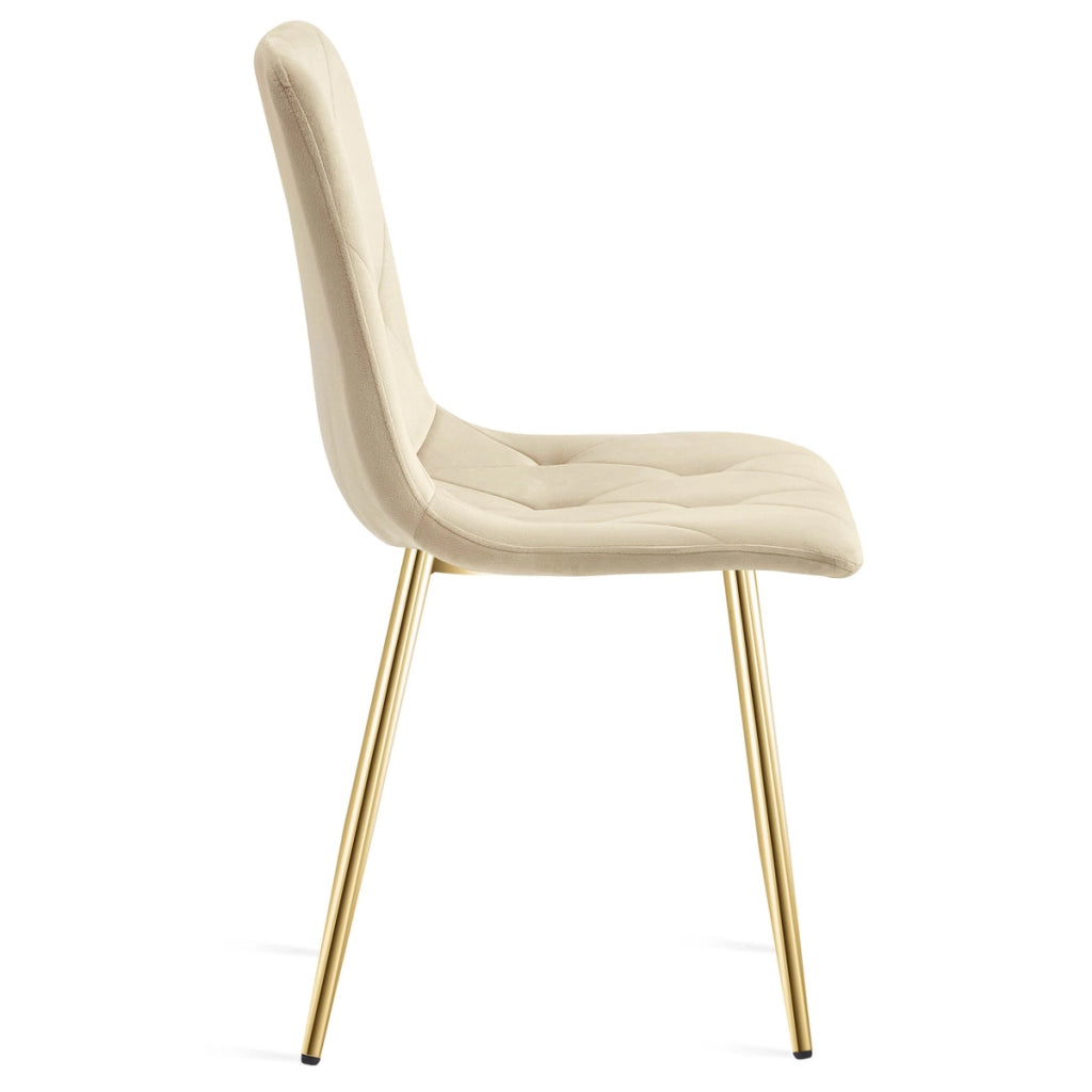 Set di 4 Sedie Libra in Velluto Beige e Gambe Oro