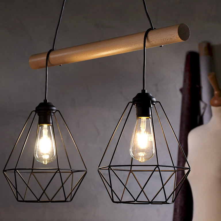 5016/2G - Lampadario In Sospensione Baldo 2 Luci Con Gabbiette