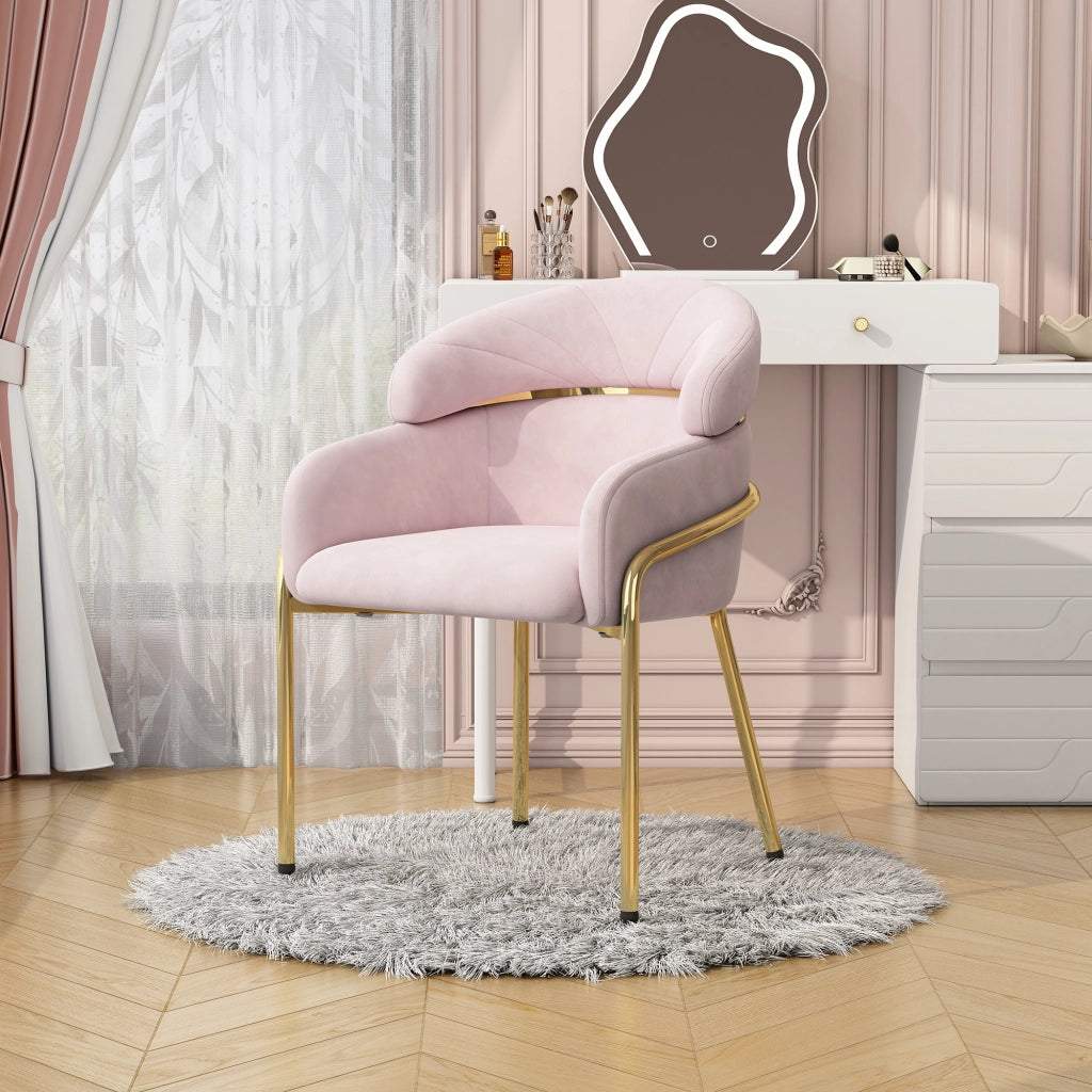 Sedia da pranzo in velluto rosa con gambe in metallo, stile moderno per soggiorno e camera da letto