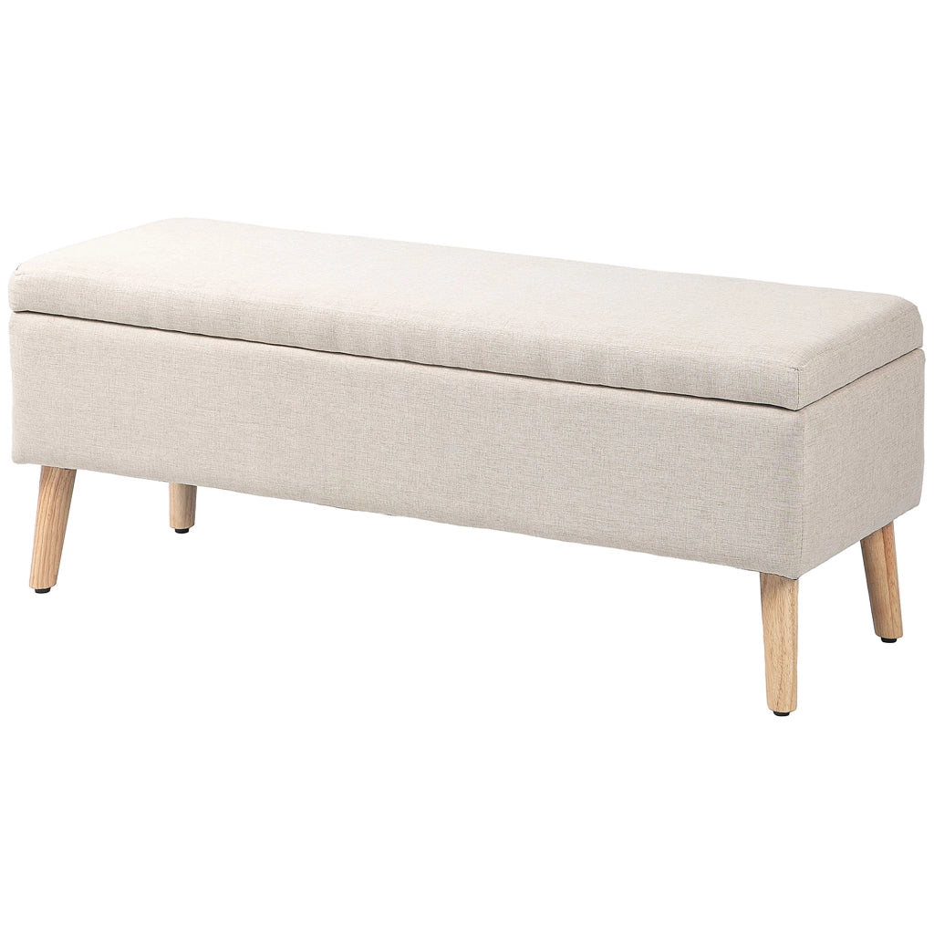 Panca con contenitore imbottita in effetto lino ¨C Zephmum ¨C 110x39x45 cm, beige