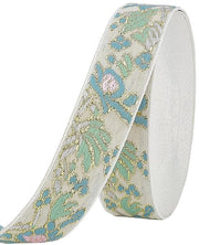 Decorazione per cucito a trama Jacquard - 20mm larga - Fusto di poliestere - Disegno floreale - Decorazione per cucito - Lavoro a maglia manuale