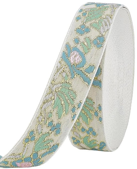 Decorazione per cucito a trama Jacquard - 20mm larga - Fusto di poliestere - Disegno floreale - Decorazione per cucito - Lavoro a maglia manuale