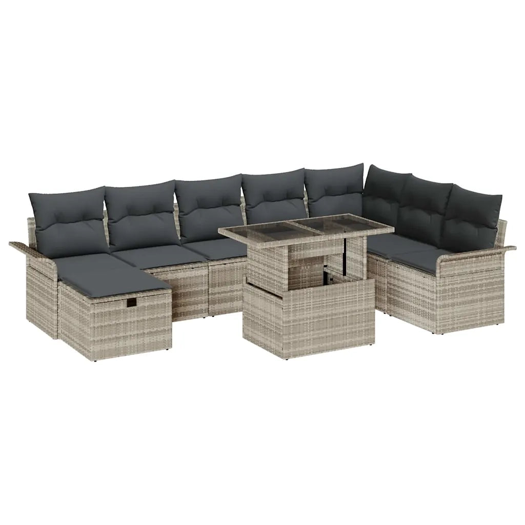 Set Divano da Giardino 9 pcs Grigio chiaro Poly Rattan 3359699