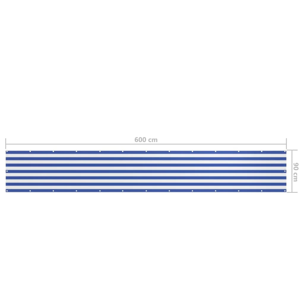 Paravento per balcone frangivista 90 x 600 cm tessuto Oxford bianco e blu 02_0010073