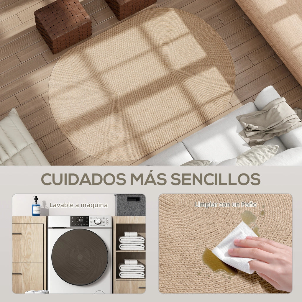 Tappeto per Soggiorno e Camera da Letto ¨C Minimal ¨C 170x120 cm Beige Lavabile a Mano Tessuto Rustico