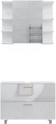 Set di mobili da bagno Ilias, Bianco lucido, 80.2 cm, composto da specchio da bagno e mobile sottolavabo