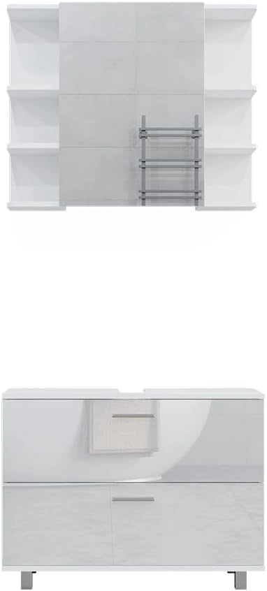 Set di mobili da bagno Ilias, Bianco lucido, 80.2 cm, composto da specchio da bagno e mobile sottolavabo