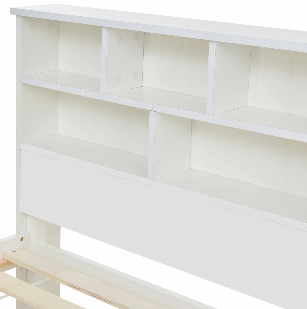 LETTO matrimoniale 140x200 cm bianco in legno con testiera a libreria e cassetti
