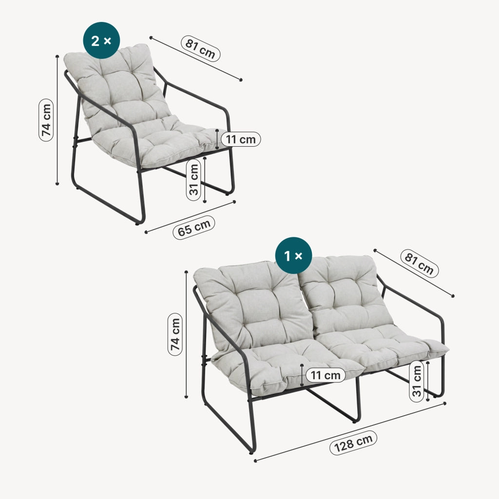 Set di 5 Mobili da Giardino Kivanta 2 Tavolini Rotondi 2 Poltrone e Divano - Grigio Scuro/Beige [en.casa]