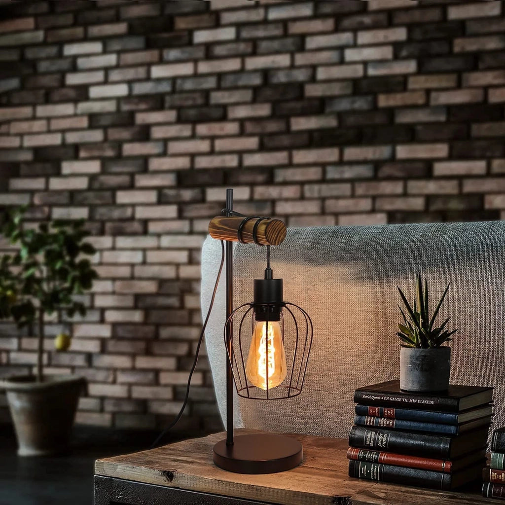 ZMH Lampada da tavolo retrò nera industriale E27 per soggiorno ufficio camera letto