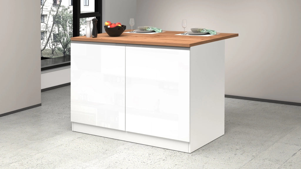 Isola Cucina SOLE 2 Ante – Bianco lucido/Rovere 125x90x90 cm, Made in Italy