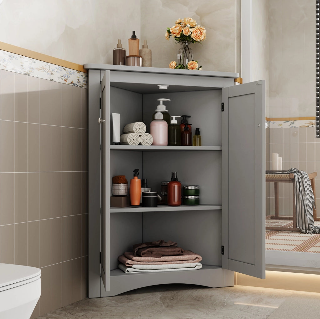 Mobile angolare grigio a 2 ante in MDF, 61,5 x 80 cm