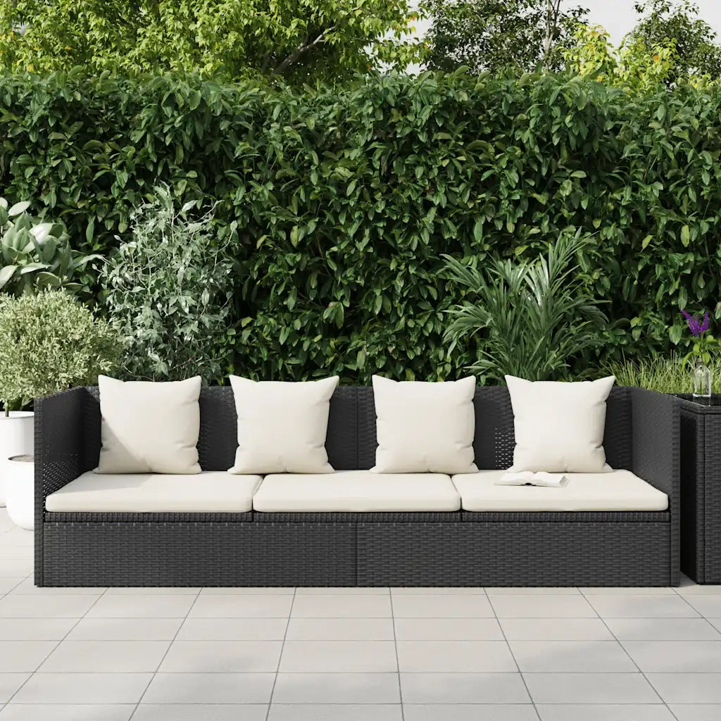 Lettino da Giardino con Cuscini in Polyrattan Nero cod mxl 15359