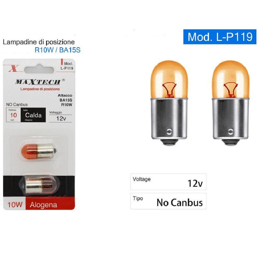 Trade Shop - Lampadine Posizione Ba15s Auto L-p119 R10w 12v Luce Calda Alogena 10w No Canbus -