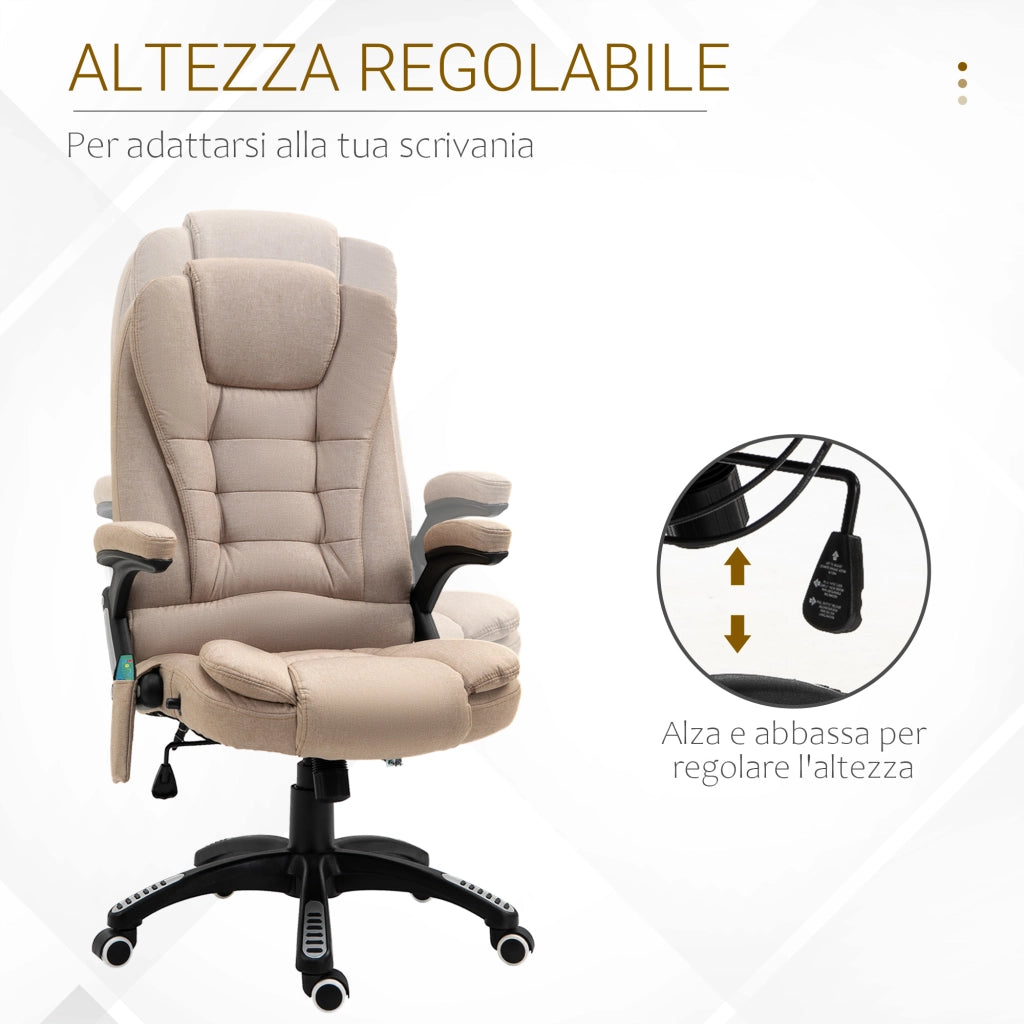 EasyComfort Poltrona da Ufficio Massaggiante con Altezza Regolabile, 6 Punti di Massaggio e Riscaldamento, Beige