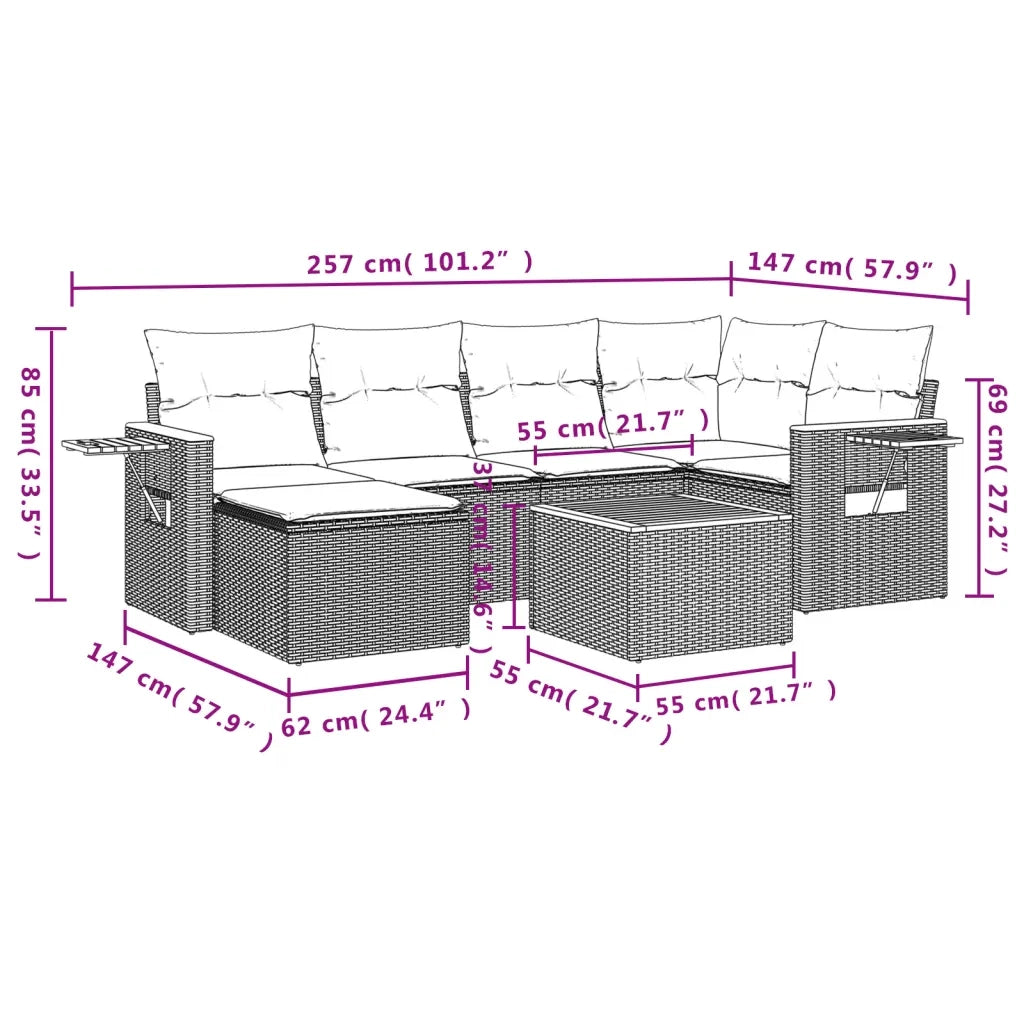 Set Divani da Giardino con Cuscini 7pz Nero Polyrattan 3227022