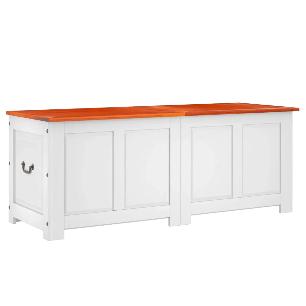 Cassapanca con Coperchio Marrone e Bianco Legno Massello Acacia CFW9625597