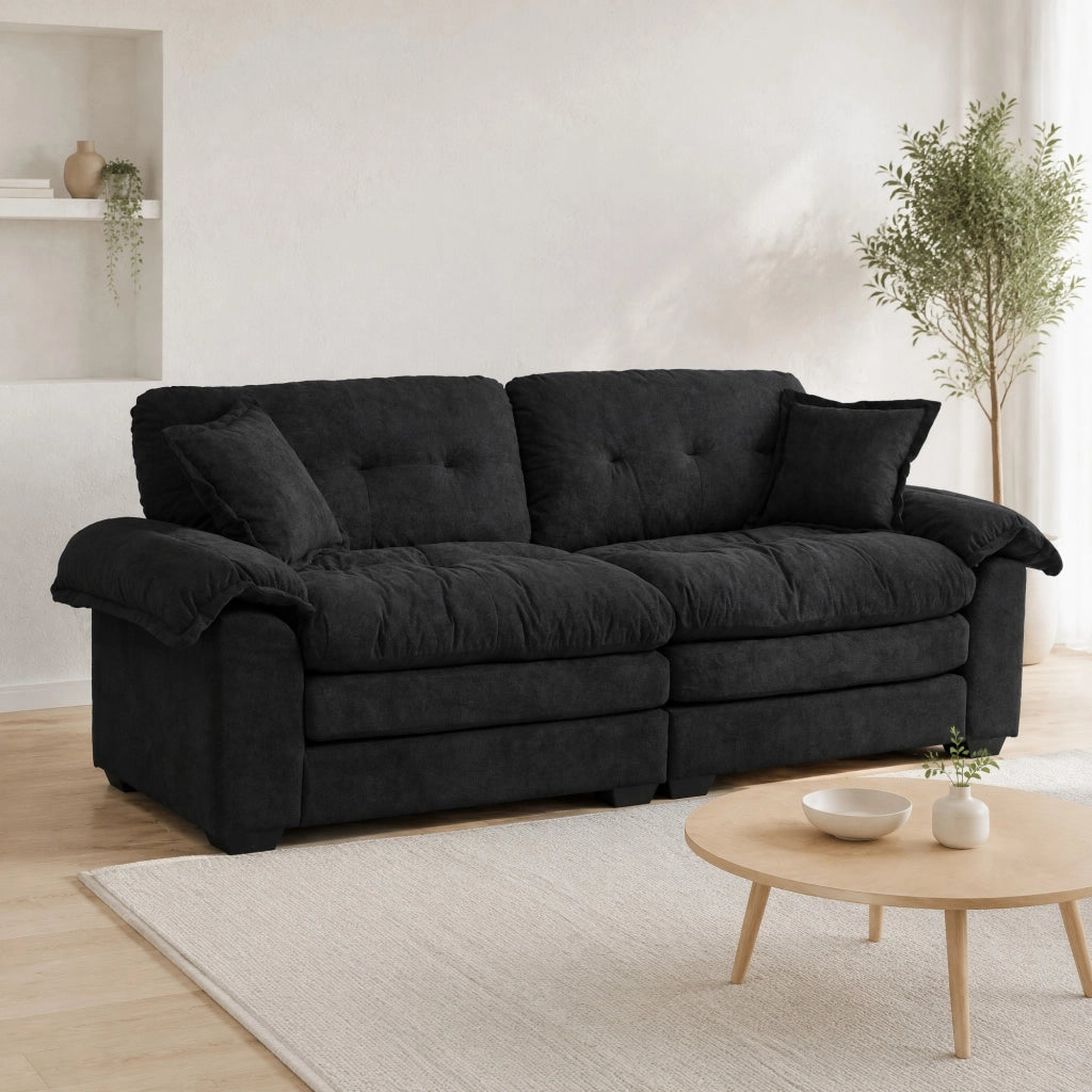 Divano 2 posti a seduta profonda 214 cm in ciniglia nero HOMVRA