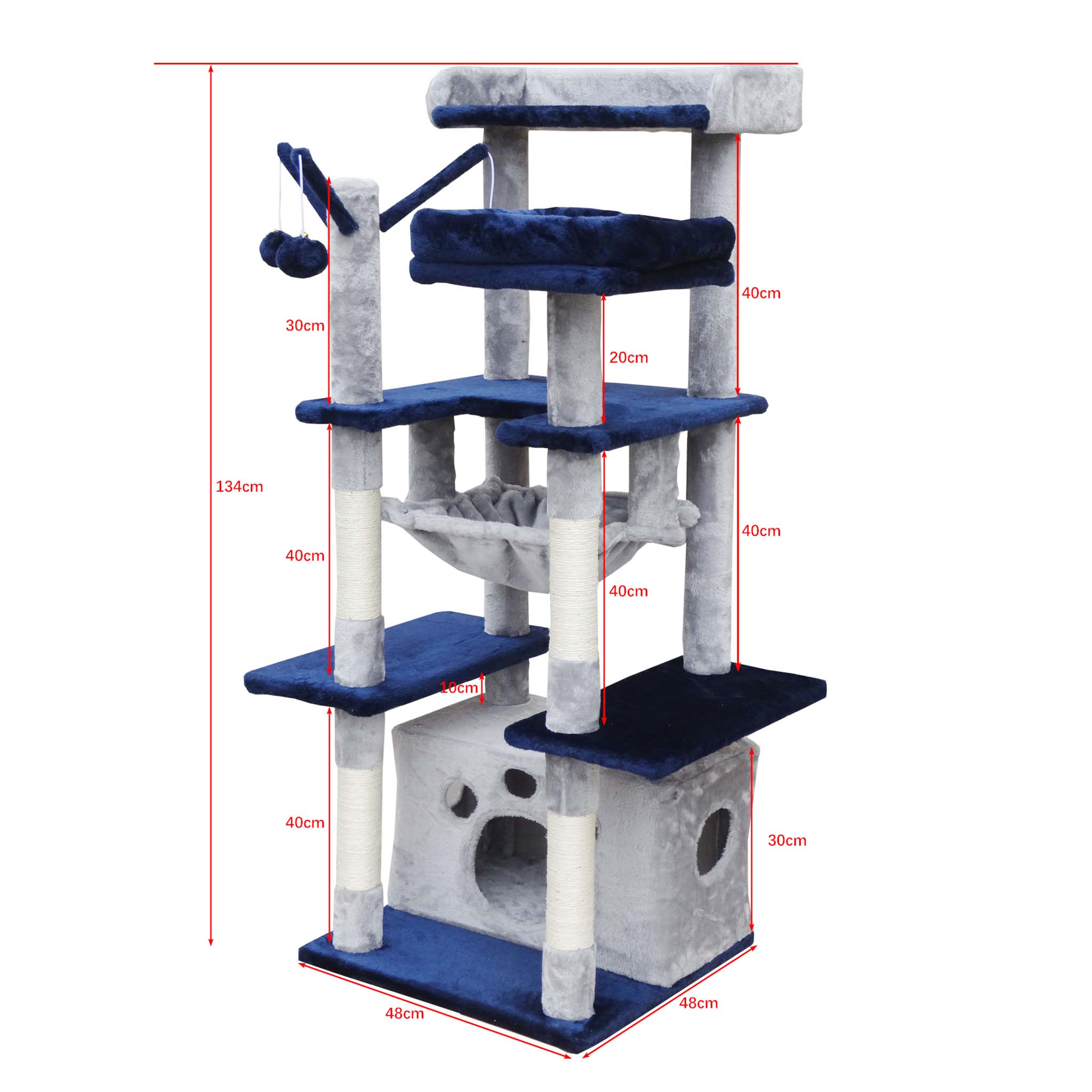 Fudajo Albero tiragraffi per gatti 134cm grigio chiaro, con casetta e amaca