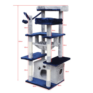 Fudajo Albero tiragraffi per gatti 134cm grigio chiaro, con casetta e amaca