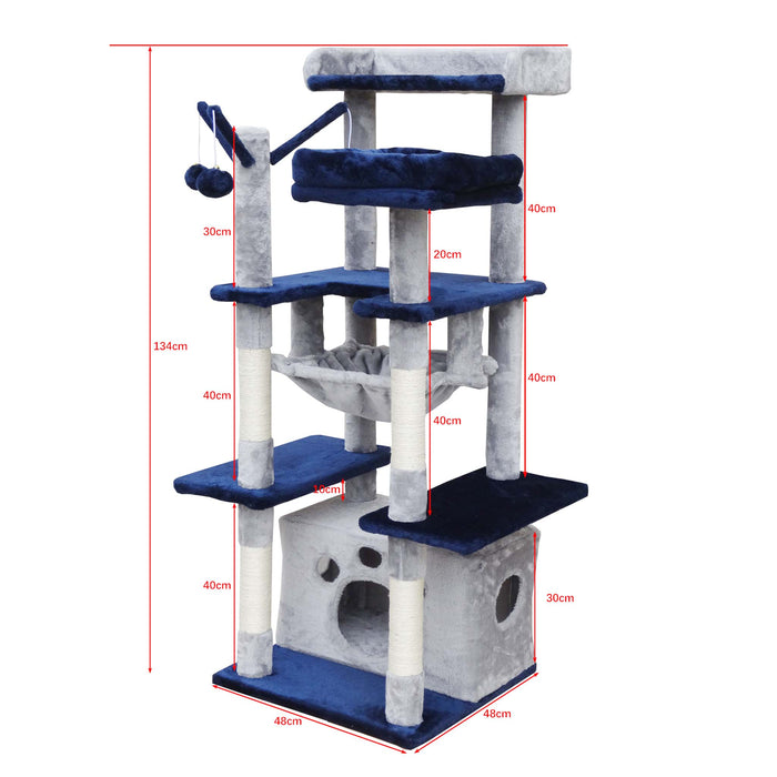 Fudajo Albero tiragraffi per gatti 134cm grigio chiaro, con casetta e amaca