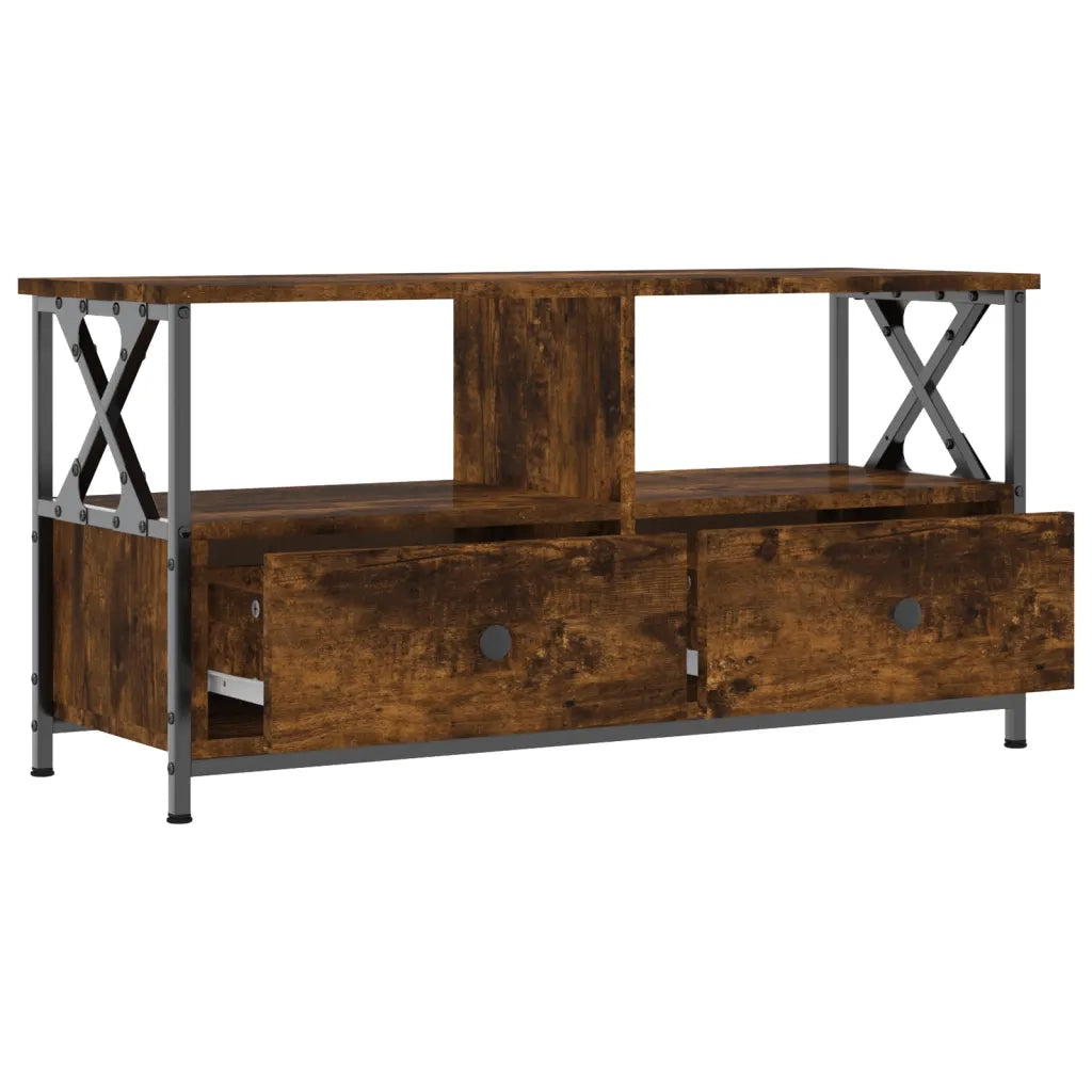 Mobile TV-Credenza per TV Rovere Fumo 90x33x45 cm in Legno Multistrato e Ferro