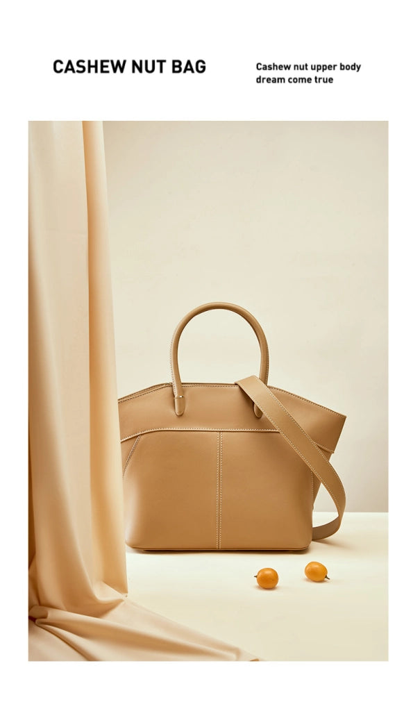 Borsa a tracolla da donna in vera pelle, modello tote bag, colore marrone.