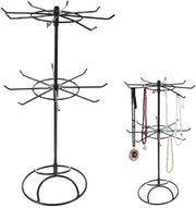 Accessori per collane, supporto per collane, astuccio per collane rotativo, 2 strati di supporto per collana rimovibile, 16 ganci, spazi per collane, metallico supporto per collane per bracciali, bracciale a anello, nero