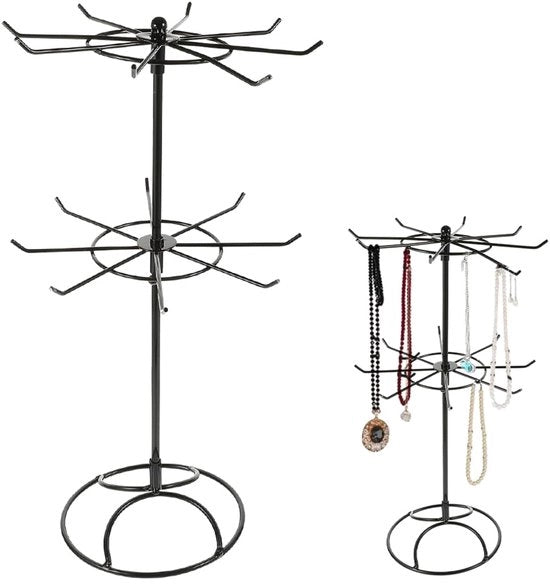 Accessori per collane, supporto per collane, astuccio per collane rotativo, 2 strati di supporto per collana rimovibile, 16 ganci, spazi per collane, metallico supporto per collane per bracciali, bracciale a anello, nero