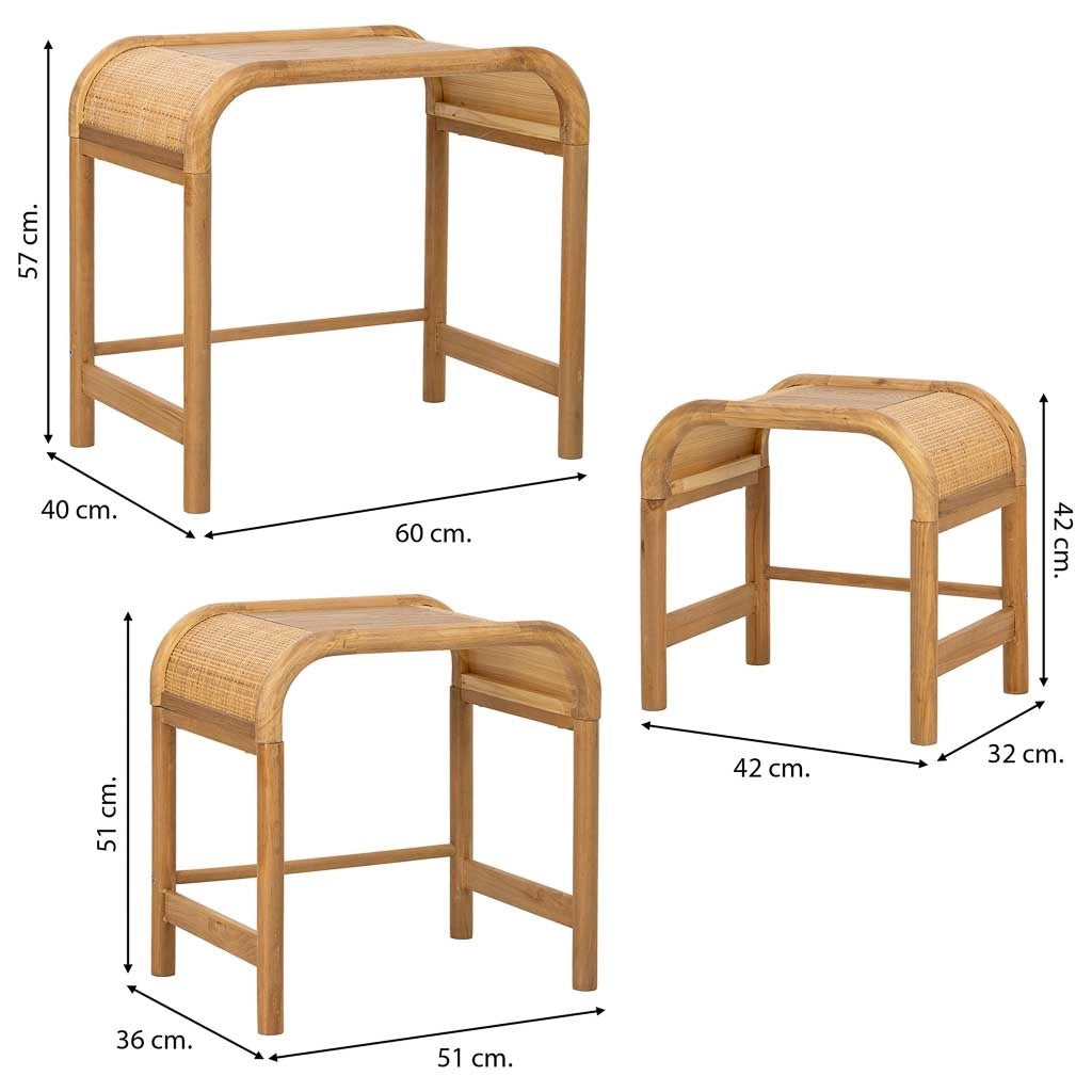 Set 3 tavolini marroni 60x40x57/ 51x36x51/42x32x42h cm