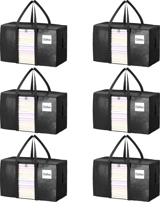 Cassetto di stoccaggio per 6 pezzi, copriporta di stoccaggio pieghevole con maniglia rinforzata e chiusura a zip, impermeabile, contenitore di stoccaggio della biancheria con finestra trasparente, blu, 150 litri