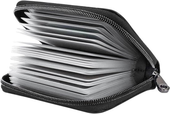 Otturatore per Carte in Pelle PU - Nero - Copritasse in Plastica - Raccoglie fino a 20 Carte - ID - Carta di Credito - Carta di Credito Bancaria