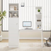 Scrivania multifunzione con armadietto e ripiani, design moderno, 123,5 x 45 x 168,5 cm, bianco