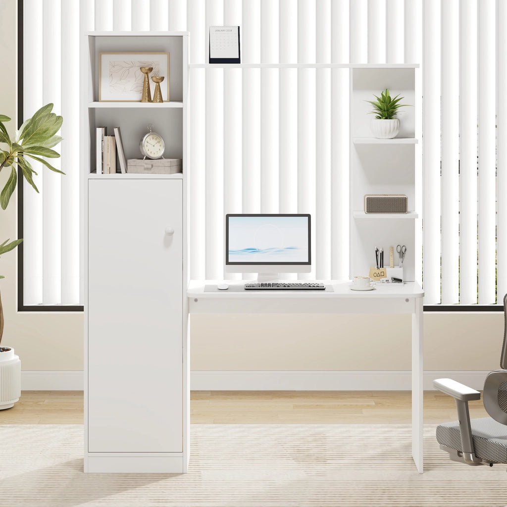 Scrivania multifunzione con armadietto e ripiani, design moderno, 123,5 x 45 x 168,5 cm, bianco