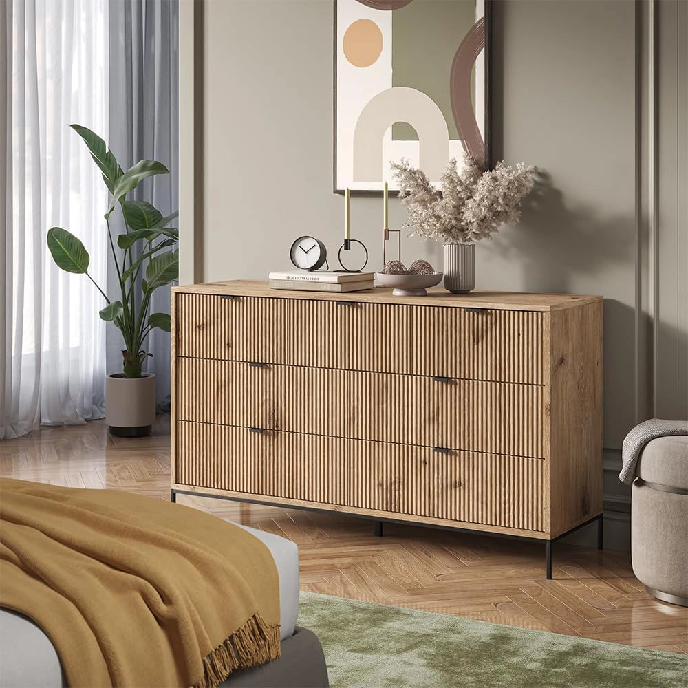 Credenza Eliza, Quercia vichinga, 42 x 81 cm con 7 cassetti, per la conservazione di abbigliamento e oggetti per la casa