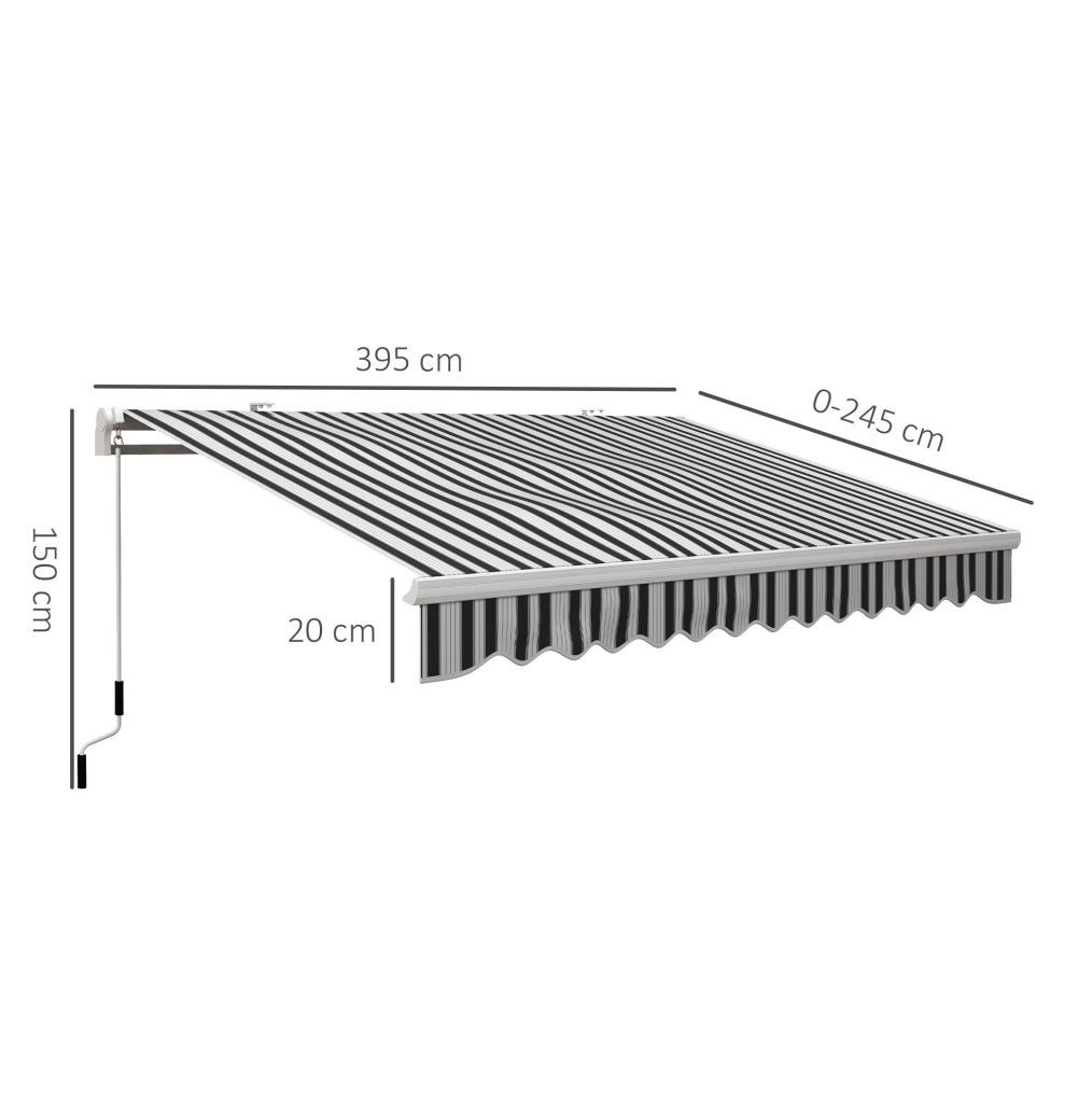Tenda da sole da balcone a cassonetto manuale 3;95 x 2;45 m in alluminio bianco