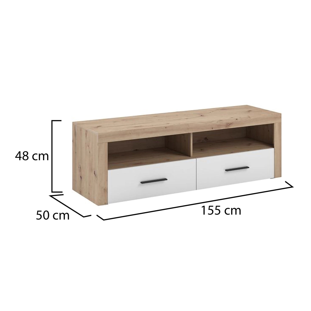Lilazafa, Mobile Porta tv 2 Cassetti, 155x50x48h cm Bianco