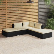 Set Divani da Giardino 5 pz con Cuscini in Polyrattan Nero cod mxl 41184