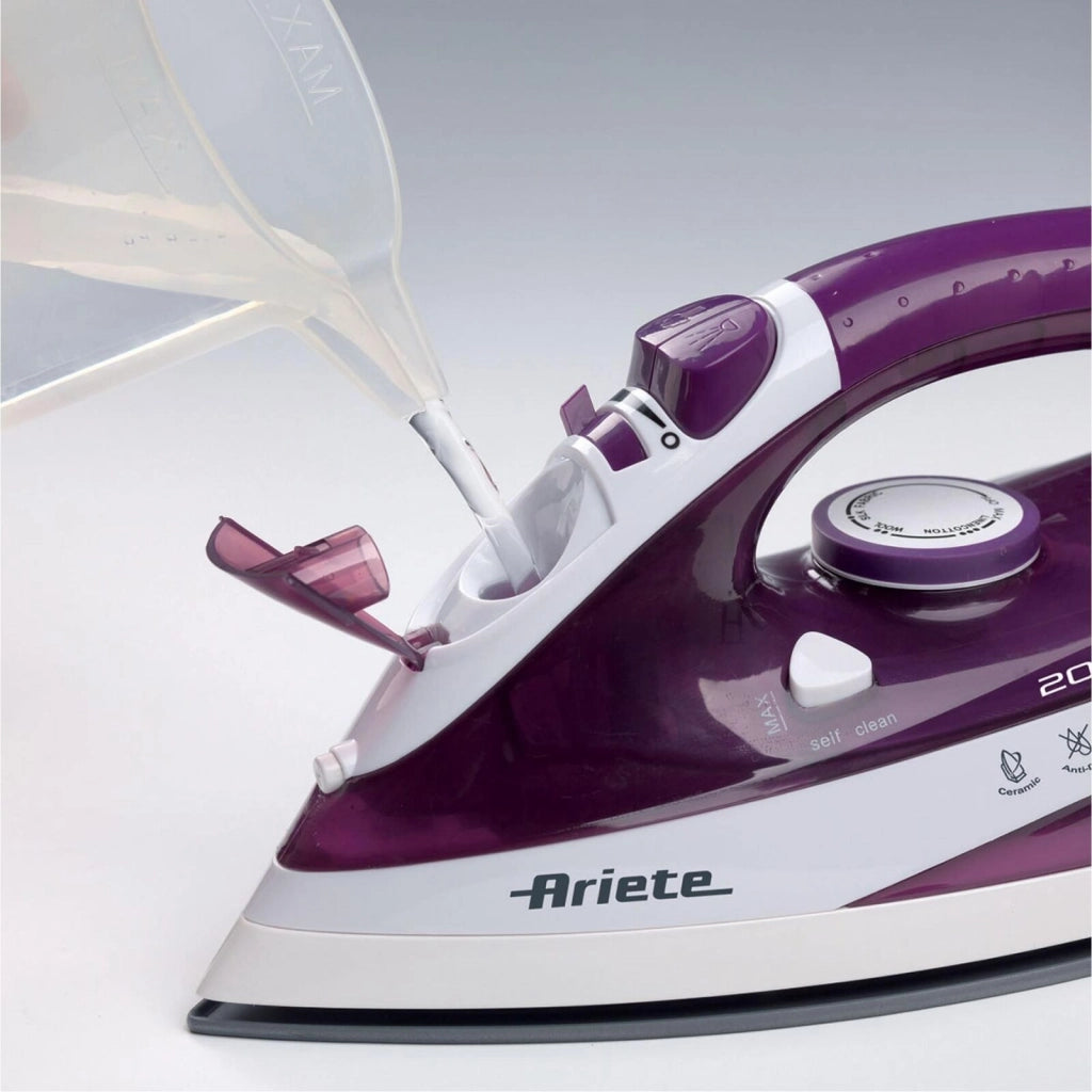 Ariete 6235 Ferro da Stiro a Vapore Piastra Ceramica 2000W Serbatoio 300ml Vapore Verticale Auto-pulizia colore Bianco Viola
