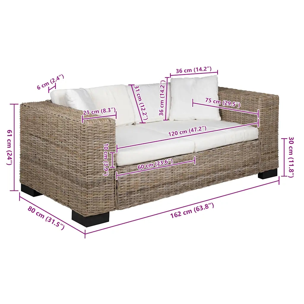 Divano a 2 Posti 7 pz in Rattan Naturale 243245