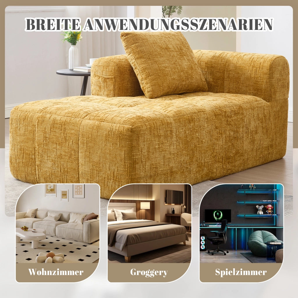 DIVANO Chaise longue 158x90x60 cm Chenille giallo con cuscino