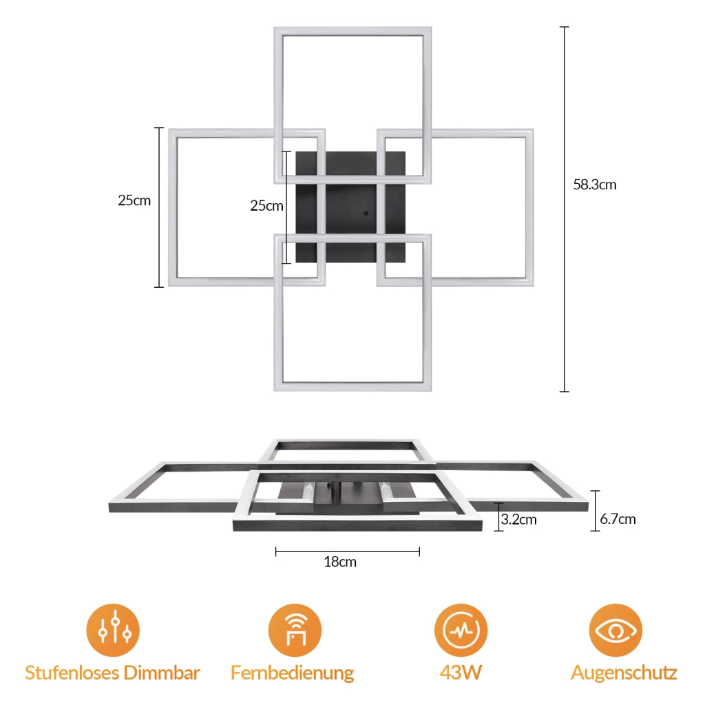 ZMH Lampada da Soffitto LED Dimmabile 43W Moderna Quadrata con Telecomando per Camera Soggiorno Cucina Ufficio