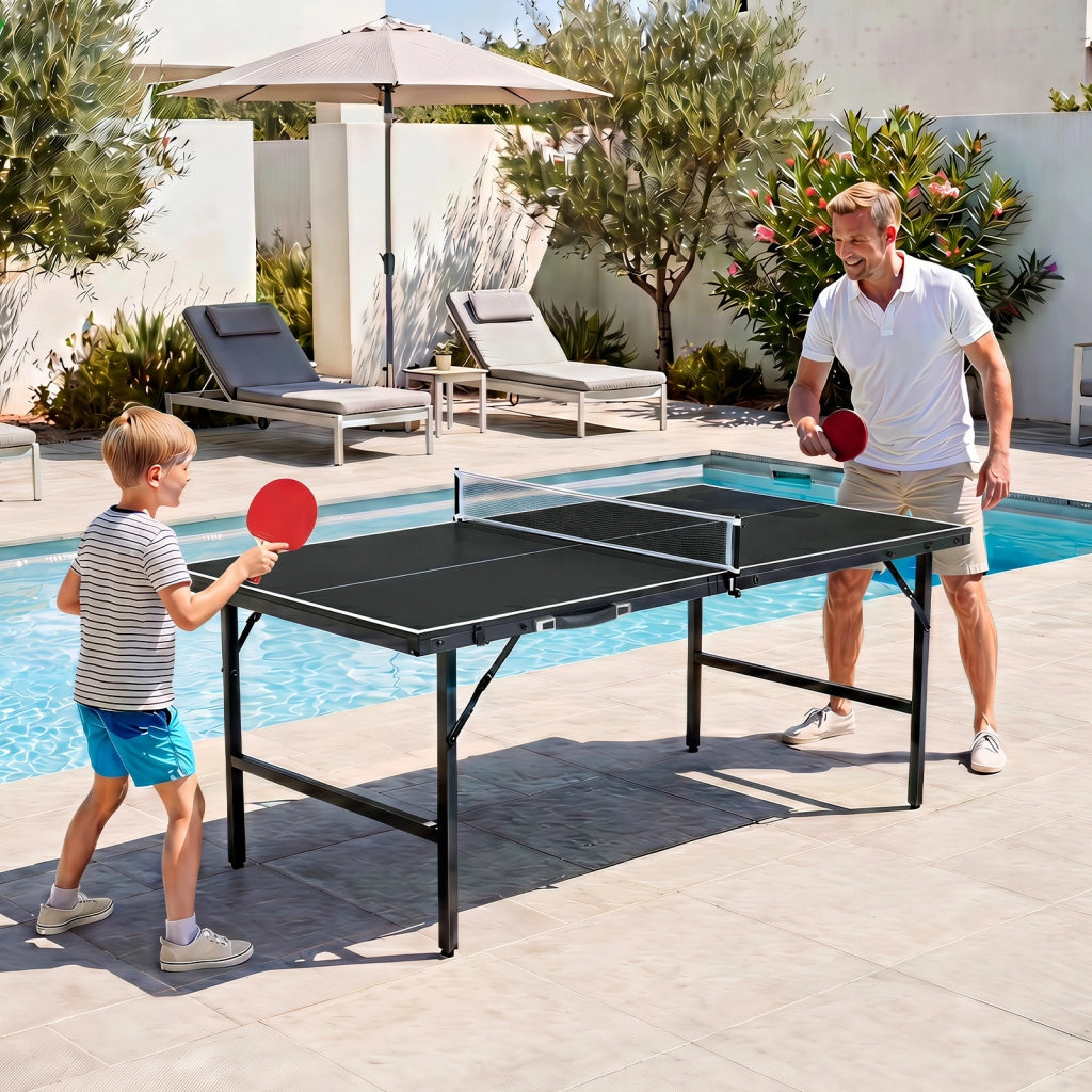 Tavolo da ping pong pieghevole 152,5x76 cm rete 2 racchette palline, Tavolo tennis portatile preassemblato salvaspazio Nero e bianco