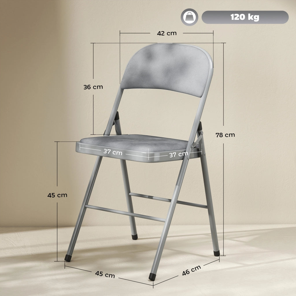 Set 4 Sedie Pieghevoli Imbottite ¨C Zephmum ¨C Grigio Chiaro Velluto Acciaio