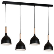 Lampada sospesa nera/legno 4 luci barra 102cm Noak