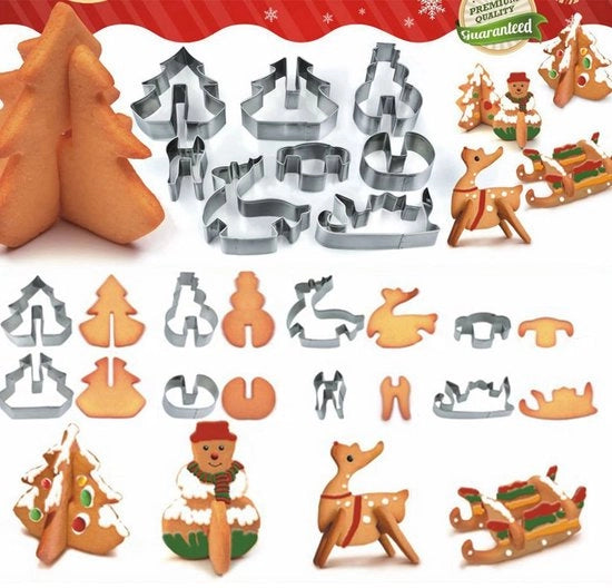 Set di stampi per biscotti tridimensionali, 8 pezzi, forma biscotto, stampi biscotto in acciaio inossidabile, forma albero di Natale, forma fiocco di neve, forma elicottero
