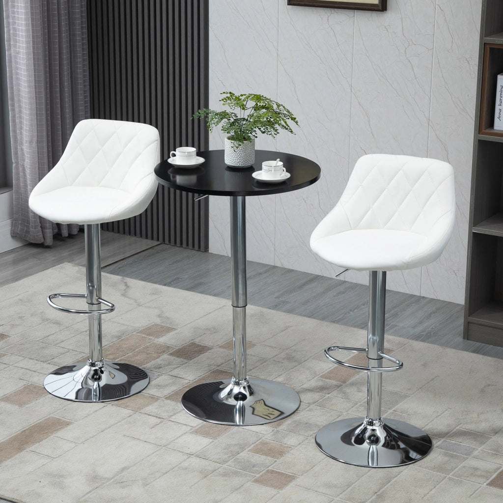 Easycomfort Set 2 Sgabelli da Bar, Altezza Regolabile con Base in Metallo e Seduta in Pelle PU, Sgabelli Moderni con Schienale e Poggiapiedi, 46x48x83-104cm, Bianco