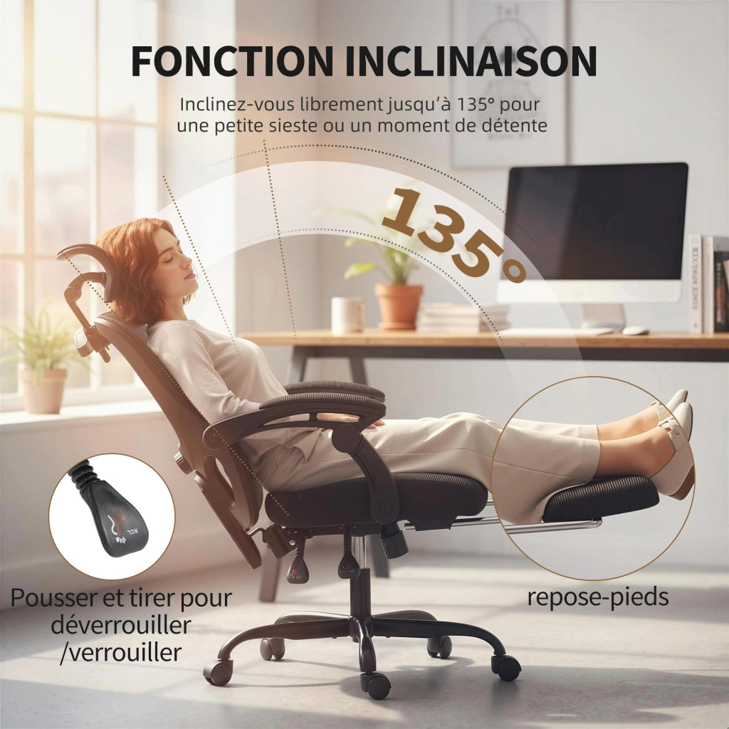 Sedia da ufficio ergonomica con rete ¨C Zephmum ¨C 64x64x124 cm, nero